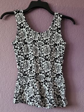 Chocolate Black & White Floral Lace Tank